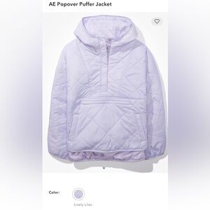 American Eagle Women Hooded Snap Up Puffer Jacket Light Purple Lilac Size LARGE